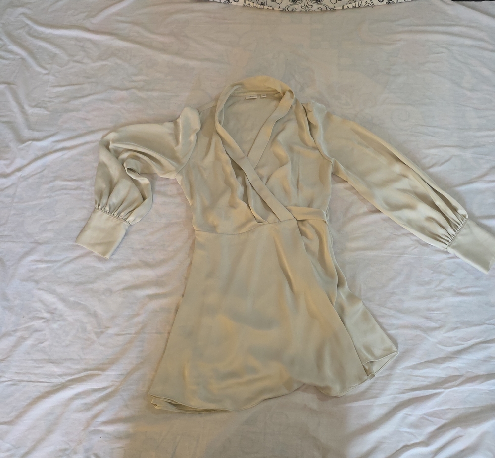 Babaton Cream Wrap-Style Long-Sleeve Dress